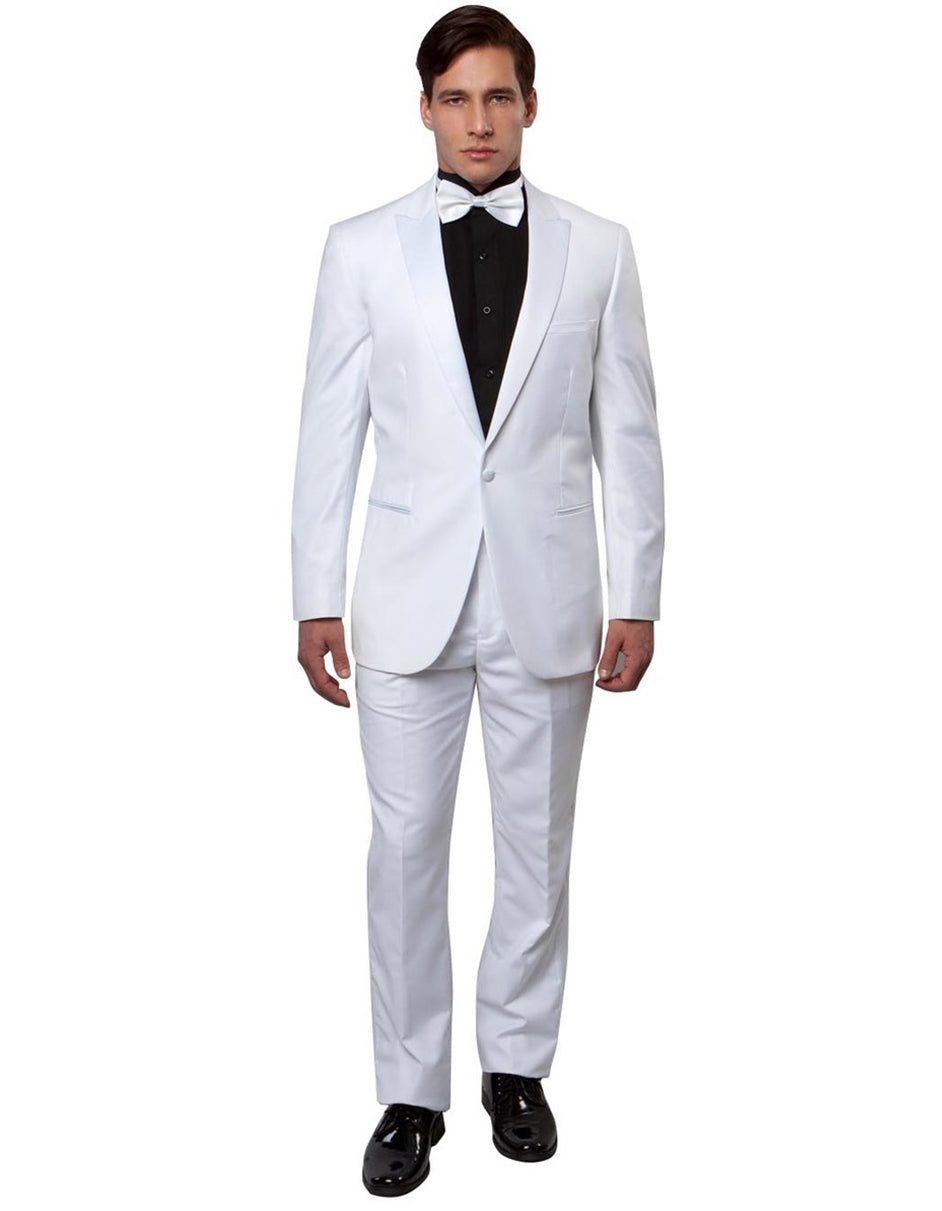 Mens Slim Fit Wool Peak Tuxedo in White