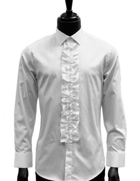 Mens Classic Ruffle Tuxedo Shirt in White