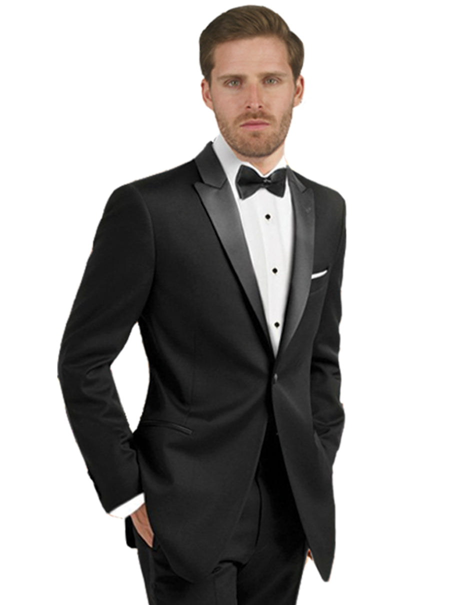 Mens 100 Wool 1 Button Peak Lapel Tuxedo In Black