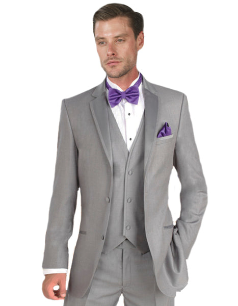 Mens Vested Satin Trim Wedding Tuxedo In Light Grey 9153