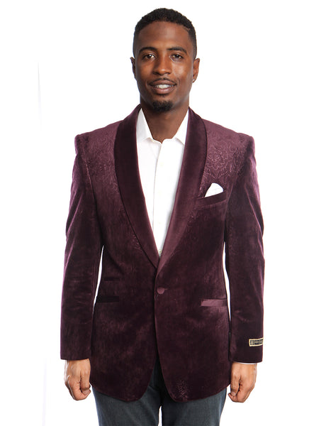 Mens Burgundy Paisley Shawl Blazer