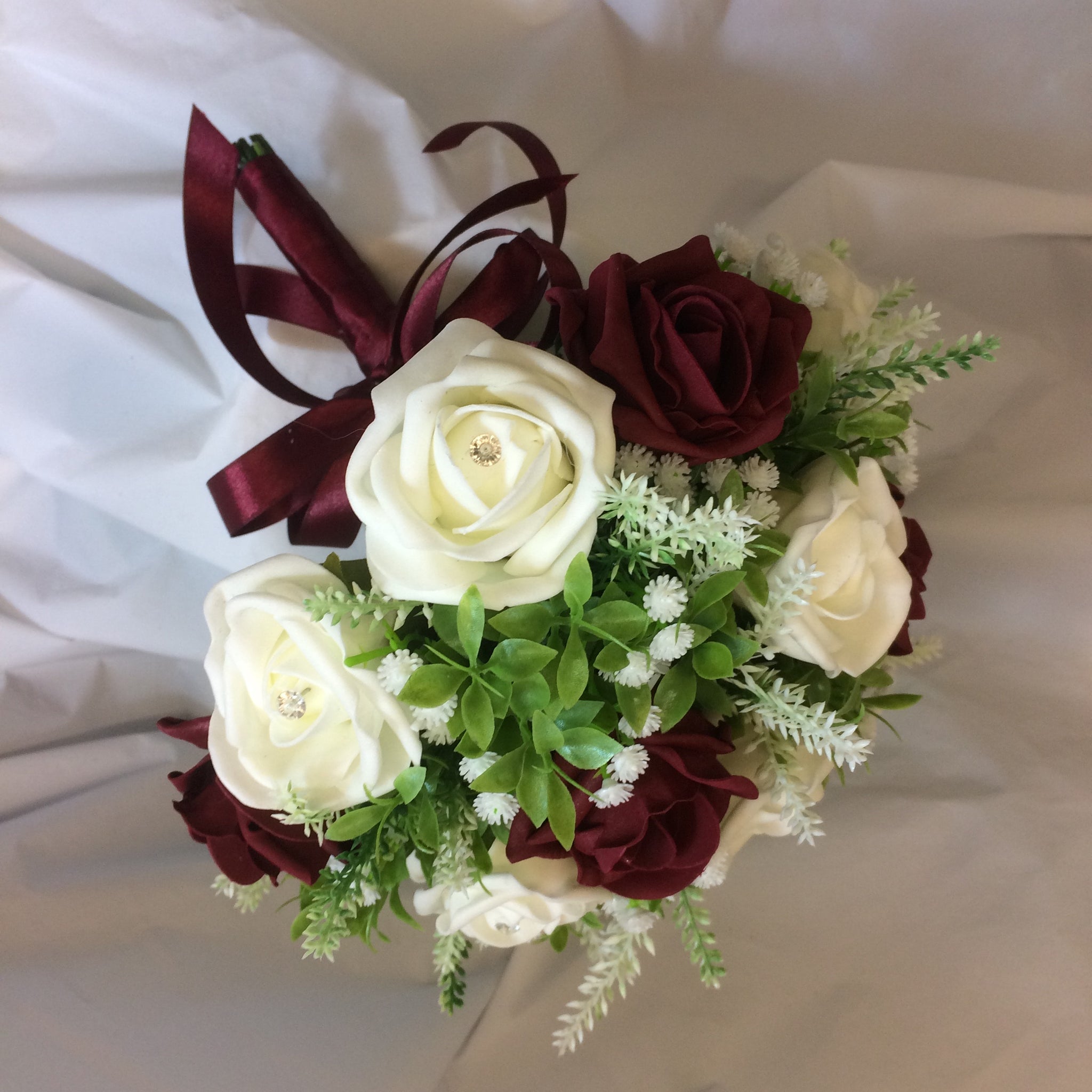 A Wedding Bouquet Collection Of Burgundy And Ivory Foam Roses – Abigailrose