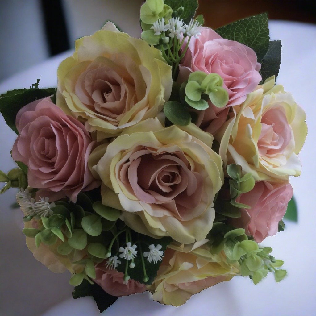 A Wedding Bouquet Featuring Dusky Pink Silk Rose Flowers Abigailrose