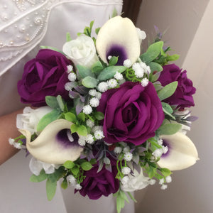 A wedding bouquet of purple and ivory silk flowers – AbigailRose