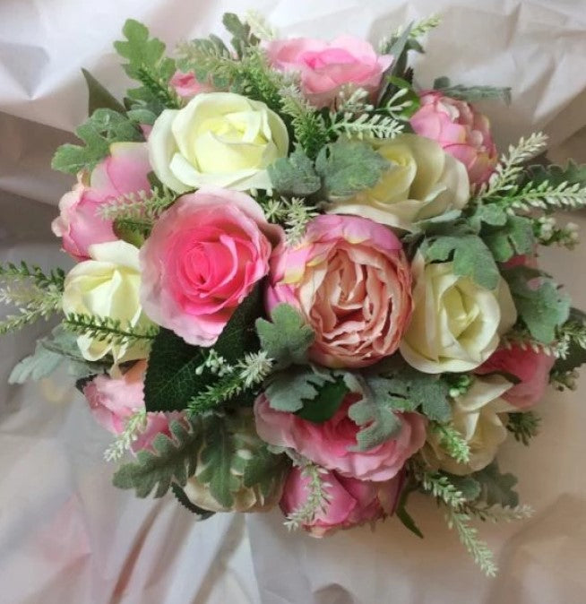 A Brides Bouquet Of Pink Artificial Silk Rose Flowers Abigailrose