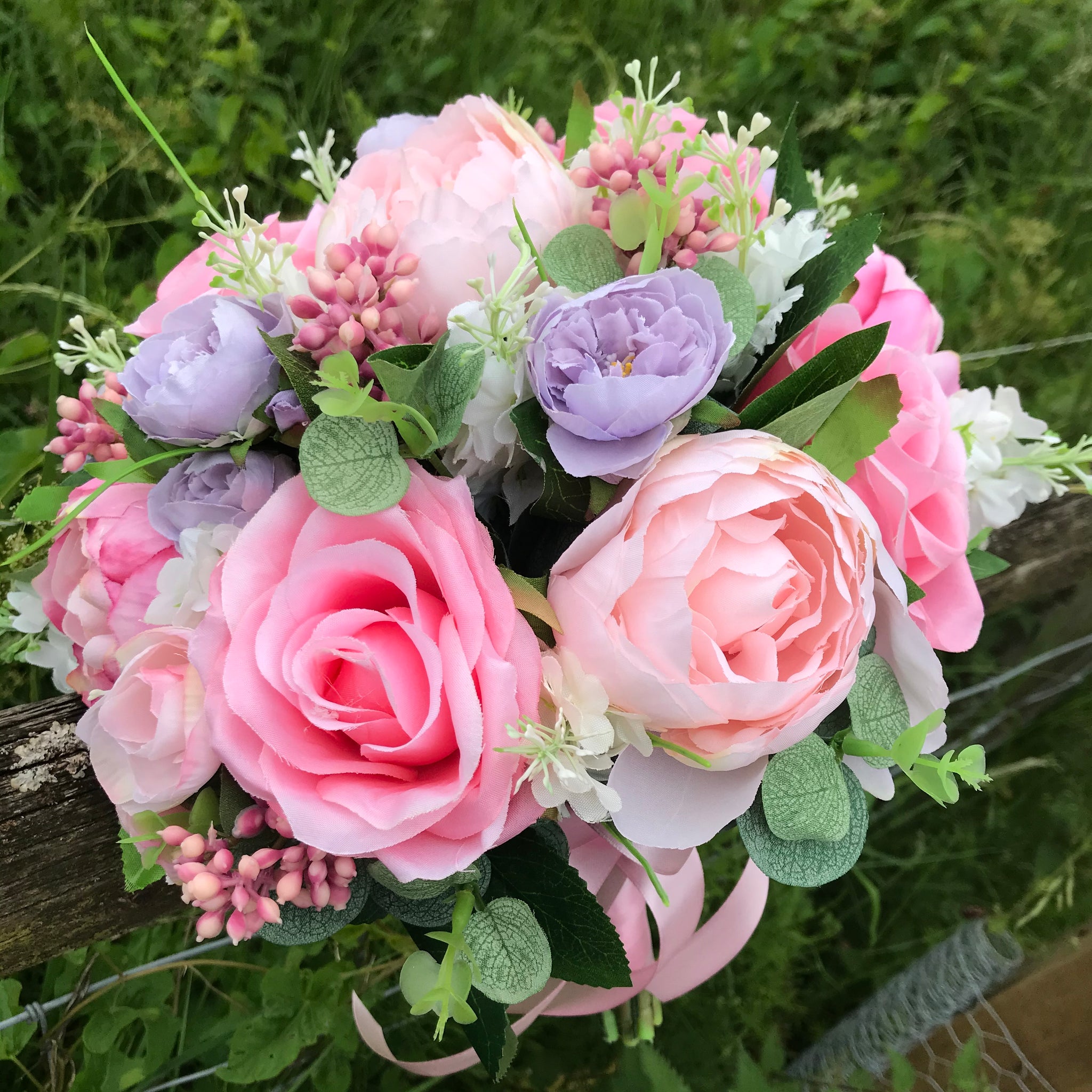 A Wedding Bouquet Of Lilac And Pink Artificial Silk Flowers Abigailrose
