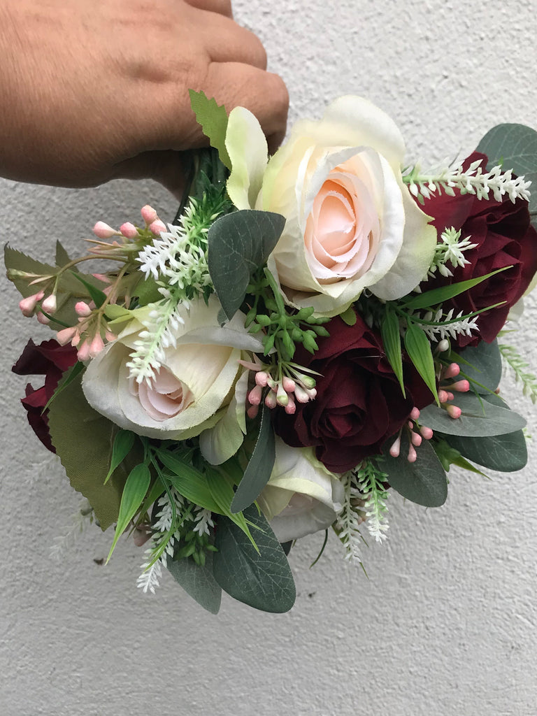 A Wedding Bouquet Of Artificial Pink And Burgundy Roses Abigailrose