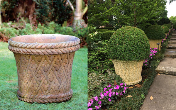 Harlequin Garden Urn with inspiration from the Dallas arboretum 