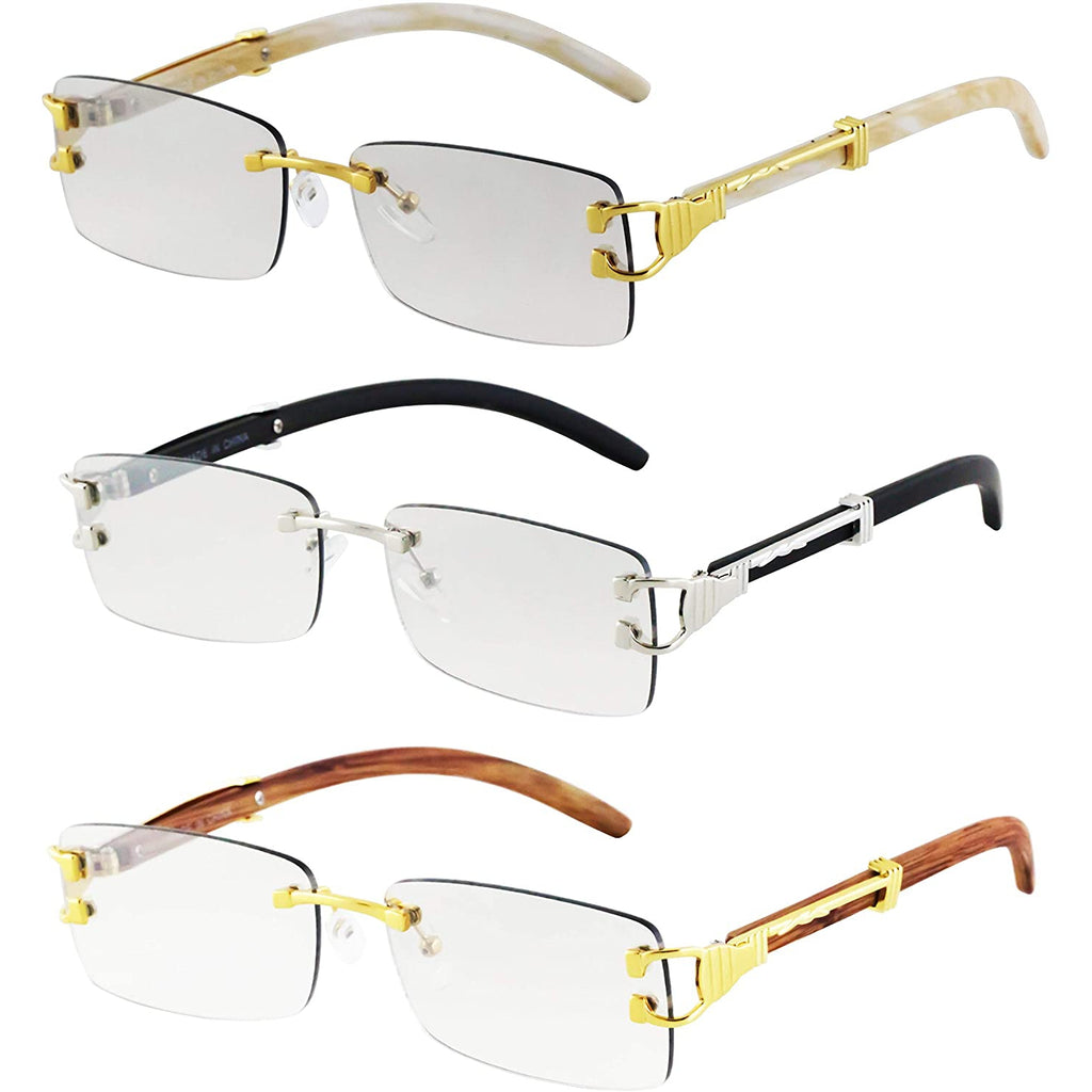 Gold Stylish Glasses Clear Lens Rectangular Retro Rimless Tinted Sungl