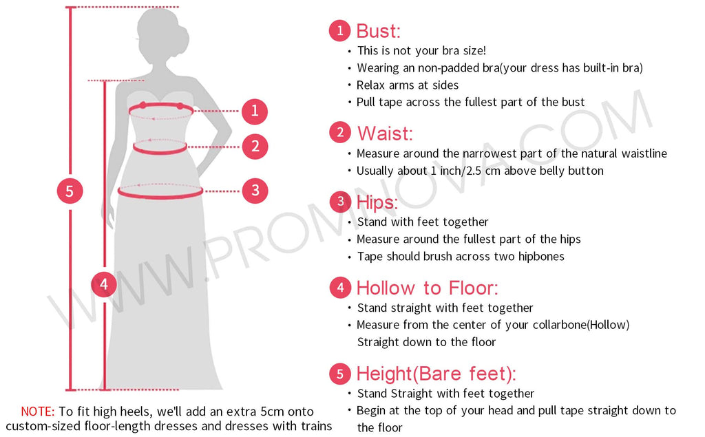 Measurement guide of prom dresses, wedding dresses of www.promnova.com