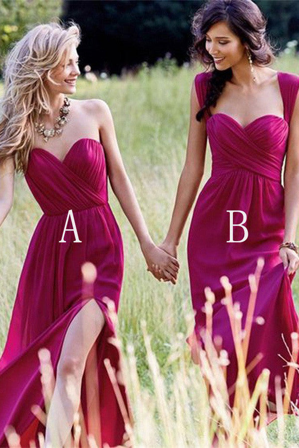Cheap Simple Chiffon Side Split Floor Length Long Bridesmaid Dresses, PB103