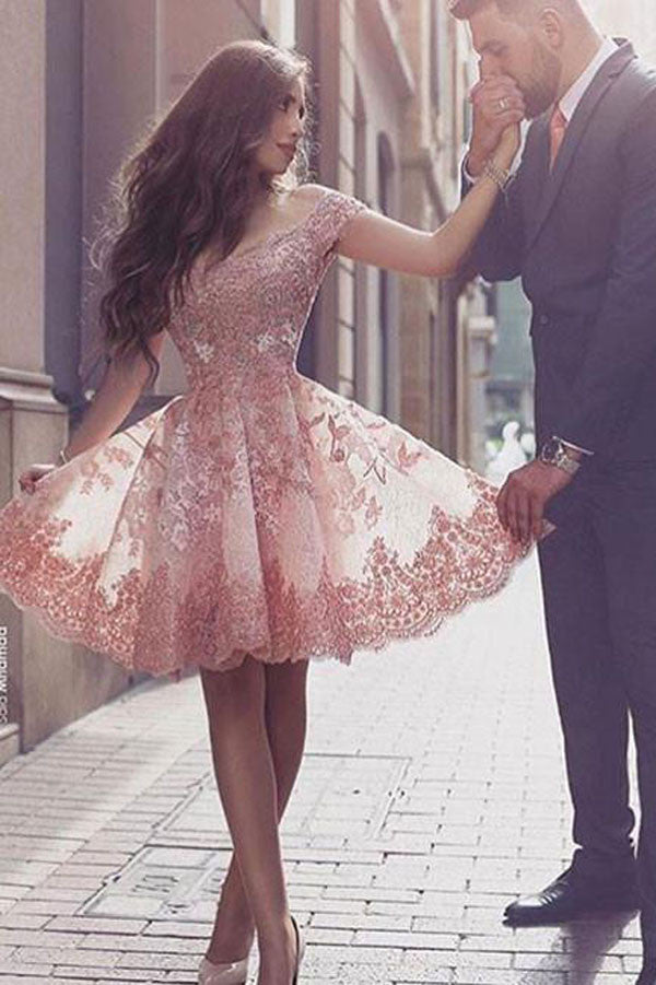 Gorgeous Homecoming Dresses, Pink Lace 