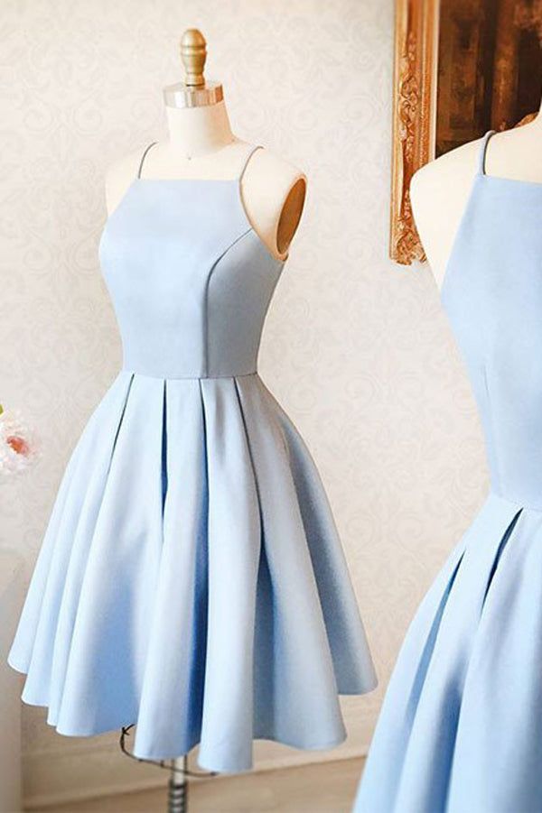 light blue halter prom dress