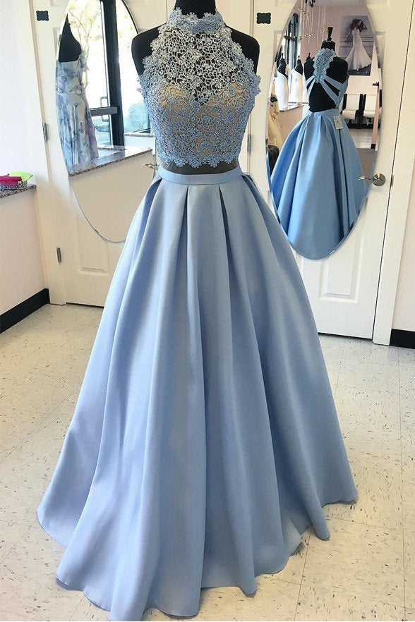 blue lace prom dresses