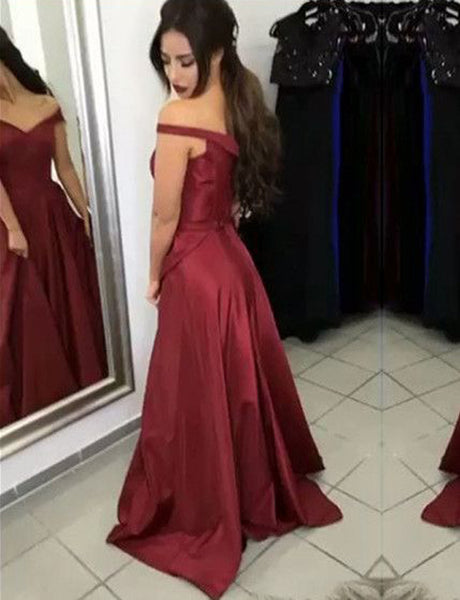 Burgundy Off the shoulder Long Prom Dress,Cheap Formal Evening Dresses ...