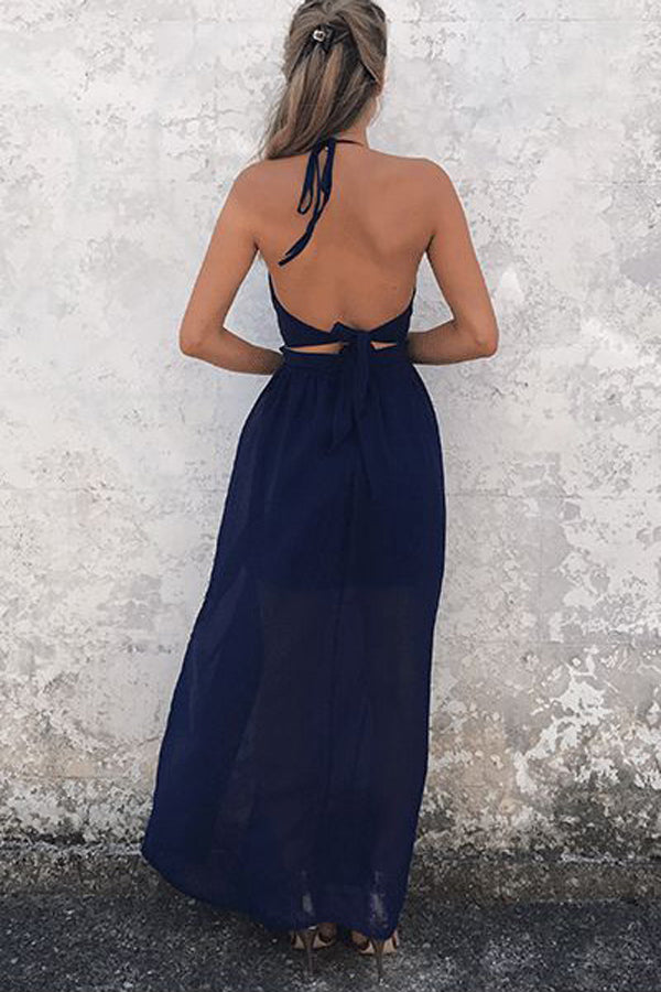 navy backless dress