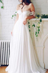 Chiffon White Off Shoulder Beach Wedding Dress Cheap Long Prom Dresses Pw116
