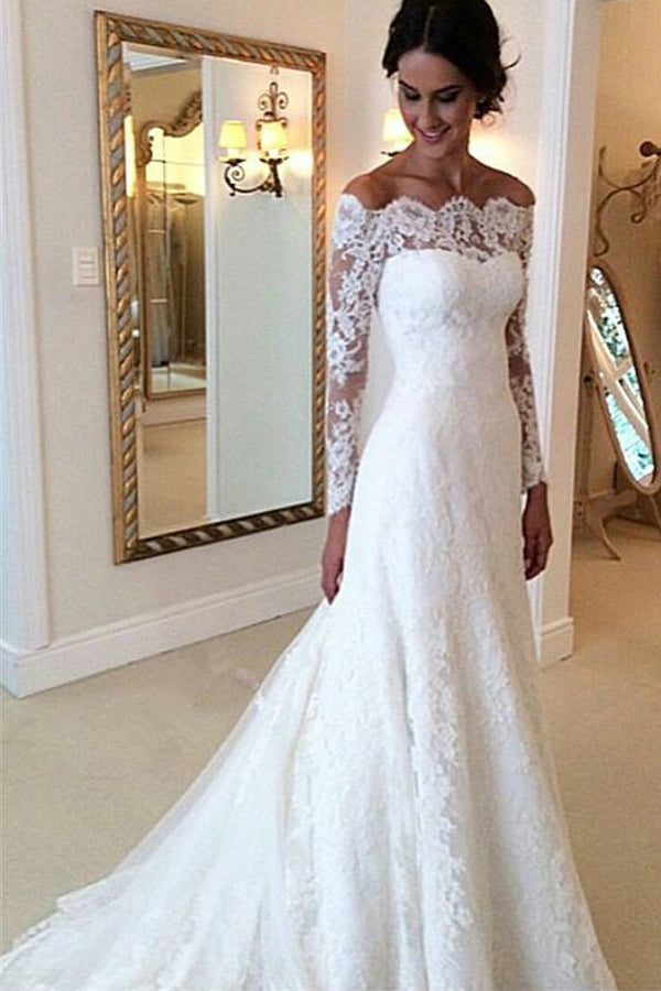 vintage off the shoulder wedding dress