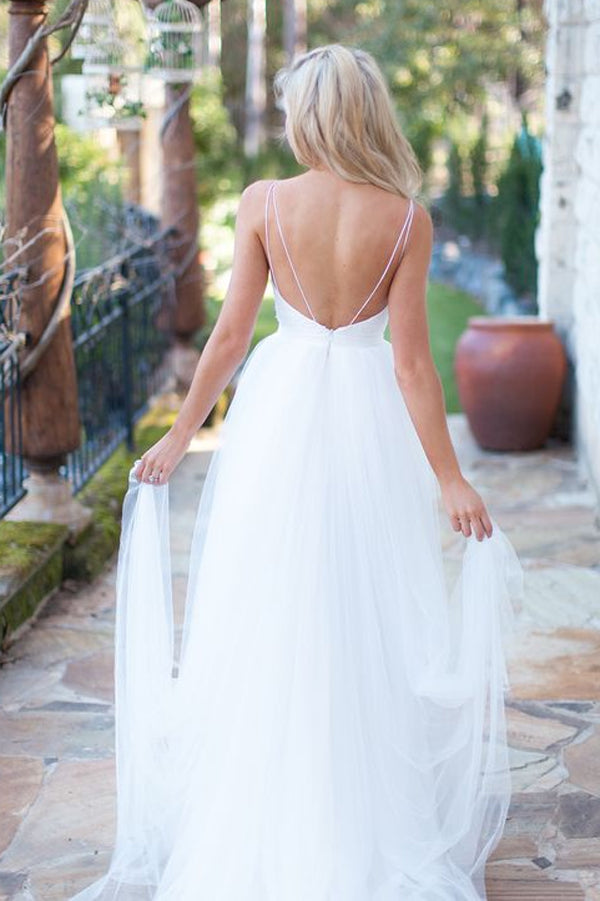 Beach Bridal Gowns,White Backless Beach Wedding Dresses,Wedding Gowns