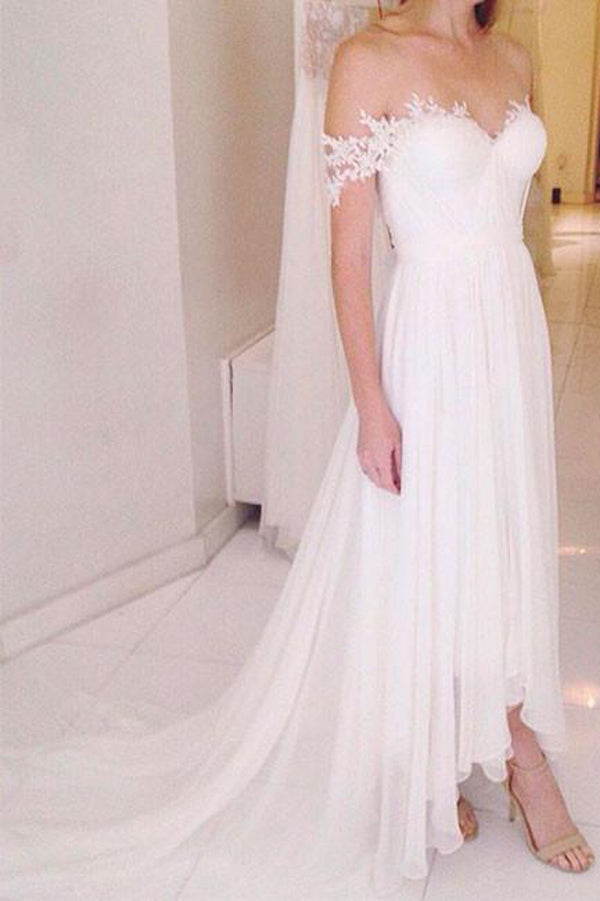 off shoulder simple wedding dress