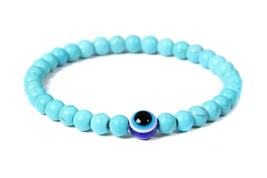 Turquoise Gemstone & Evil Eye Beads Stretchable Bracelet – Nirvana Gems &  Jewels