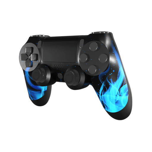Blue Flame Edition Custom PS4 Controller. Angled View.