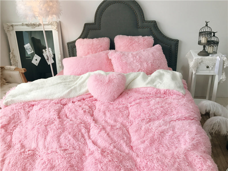 Fluffy Lambswool Quilt Cover Only Or With Pillowcases Baby Pink