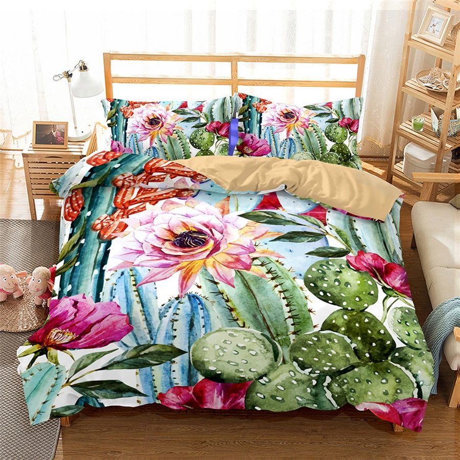 Cactus Watercolour Duvet Cover Set - Bohemian Lifestyle Store