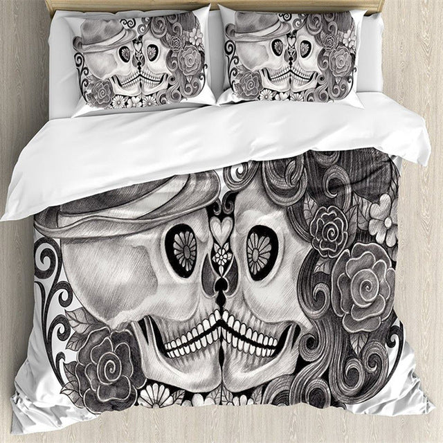 Black And White Sugar Skull Bed Set Bohemian Lifestyle Store