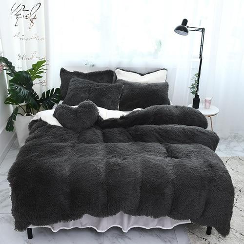 Fluffy Faux Lambswool Quilt Cover Only Or With Pillowcases Dark Grey Bohemian Lifestyle Store