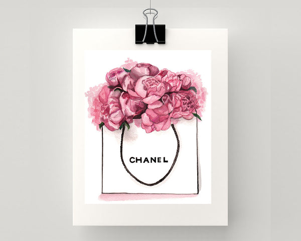 Print of Chanel and pink peonies - Sprout Gallery