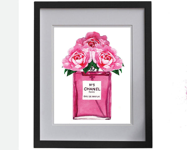 Print of Chanel No 5 perfume with roses - Sprout Gallery