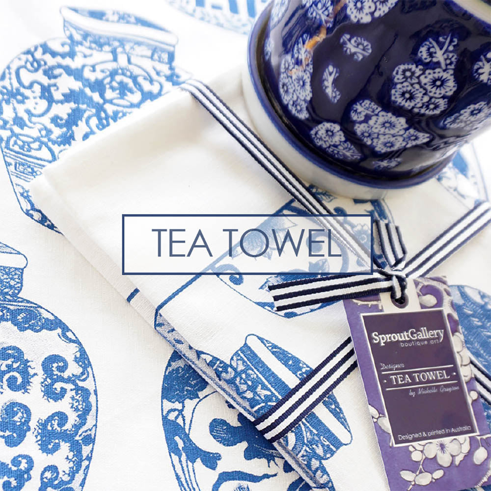 blue and white tea towels