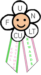 fun cult smiley face logo as a reward ribbon