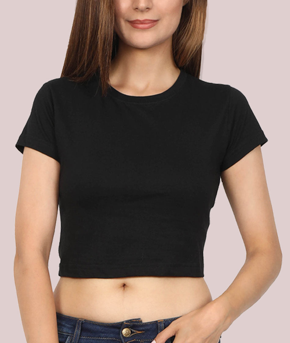Skuldre på skuldrene Pelmel hval 100% cotton round neck cropped T-Shirt For women in Black | half Sleeves |  WildGear by Alloons