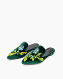 Embroidered Floral Flat Pointed Toe Mules