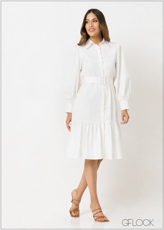 Long Sleeve Collared Dress - 300123