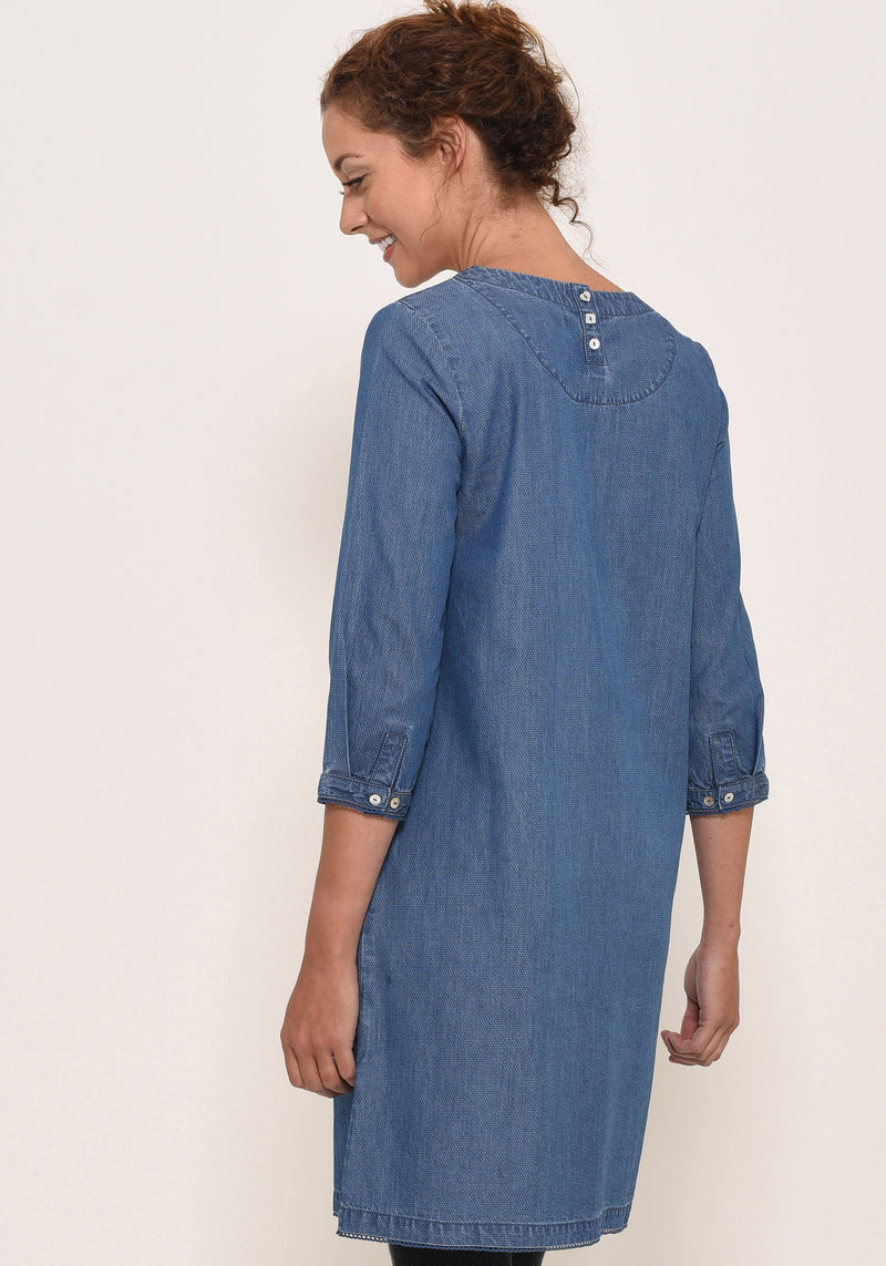 denim shift dress with pockets