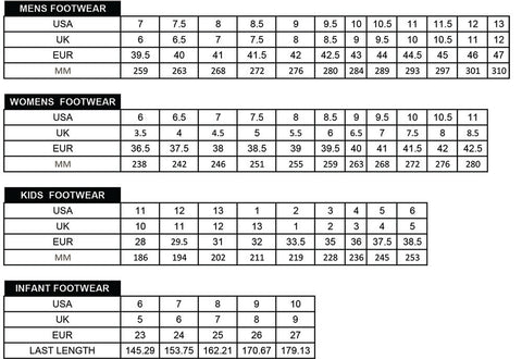 Gumboot Size Chart