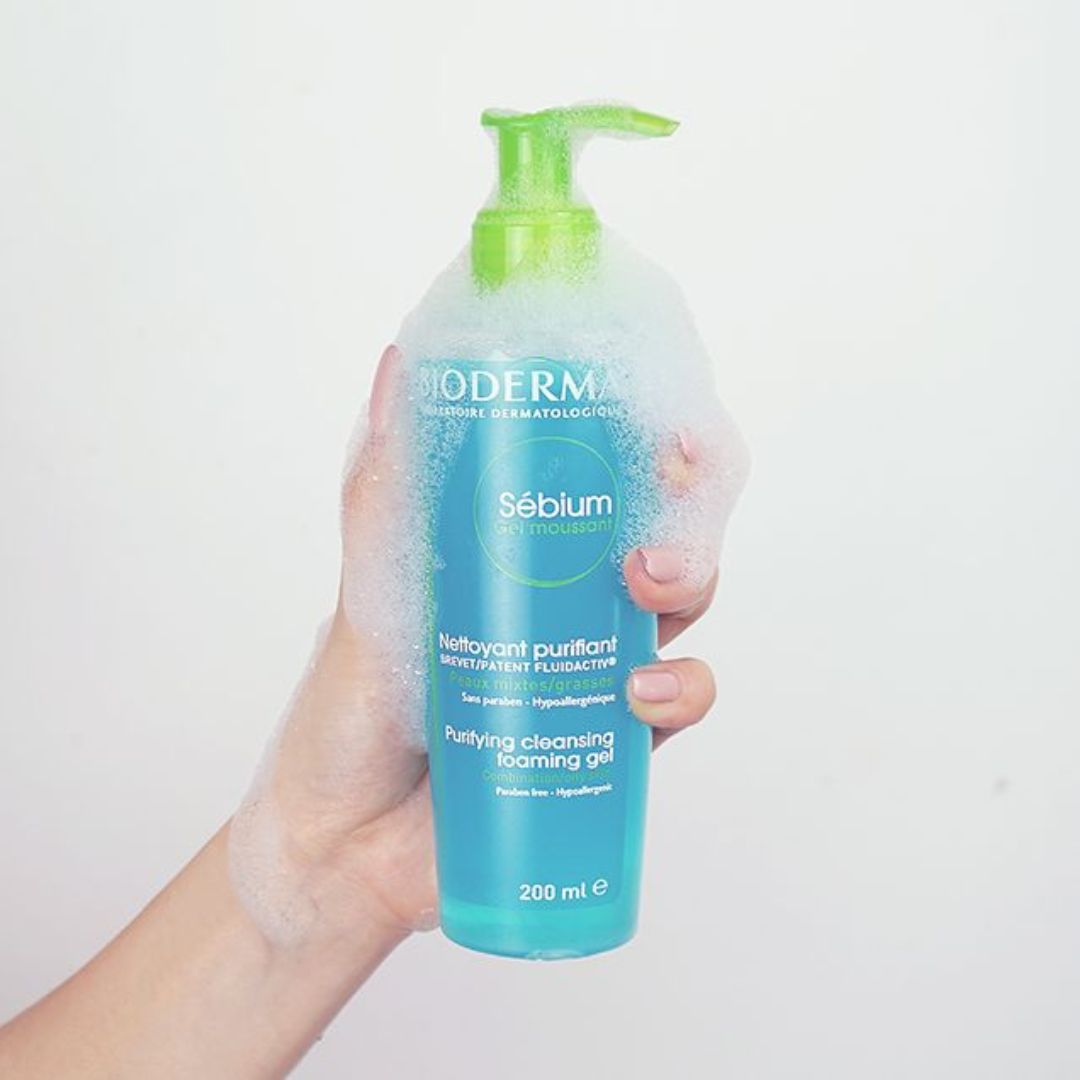 Bioderma, sebium, foaming gel, makeup, dirt, cleanse, pre cleanse, acne, oily, combination, skin, face, 