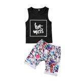 baby boys clothing set kids boutique cool fashion trendy monochrome hot mess singlet shorts