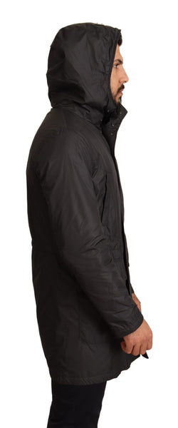 Black Polyester Hooded Parka Coat Jacket