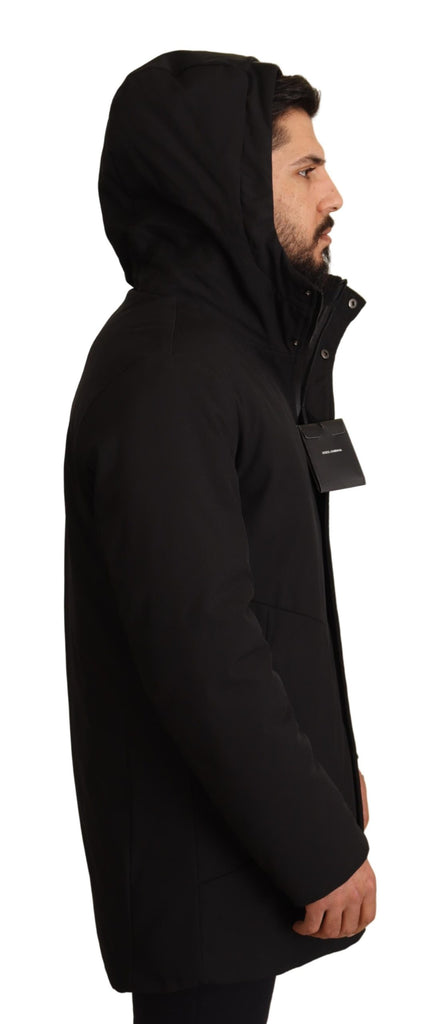Black Polyester Hooded Windbreaker Jacket