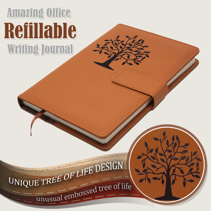 The Tree Of Life Journal | 5x8 Inches, 200 Lined Pages, Magnetic Clasp, Refillable | Diary, Cute Notebook Journal, Personal Journal for Women or Men - Brown