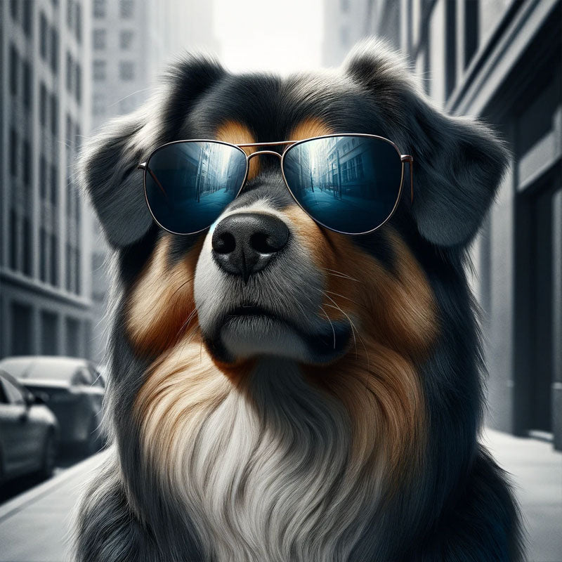 Bernese mountain dog in aviator sunglasses