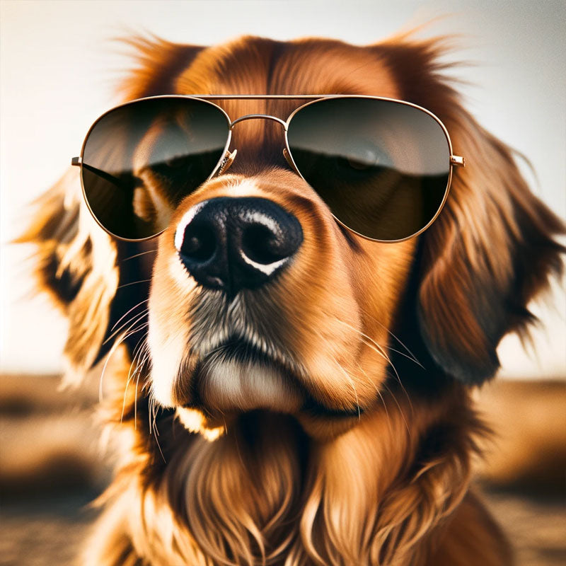 Golden retriever in aviator sunglasses