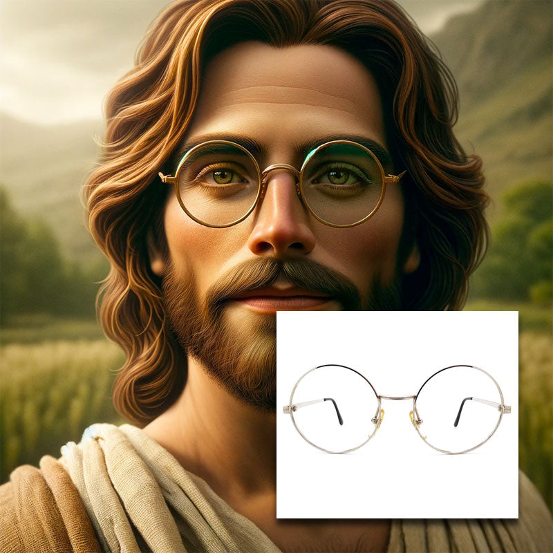 Jesus wearing round clear glasses