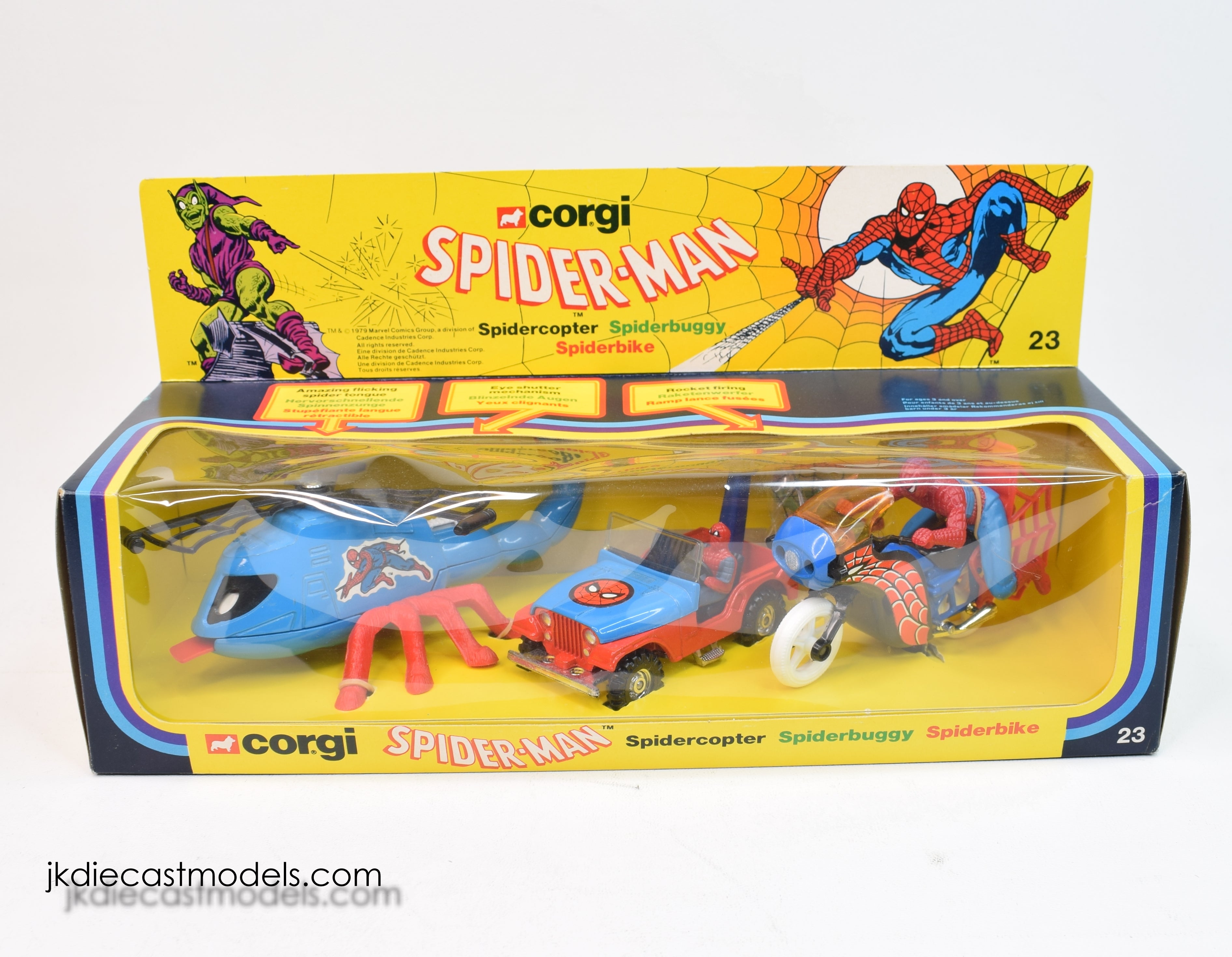 Corgi Gift Set 23 Spider-Man Mint/Lovely box (Rare Spiderbike) – JK  DIE-CAST MODELS