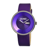 Crayo Button Leather-Band Unisex Watch w/ Day/Date - Purple CRACR0201