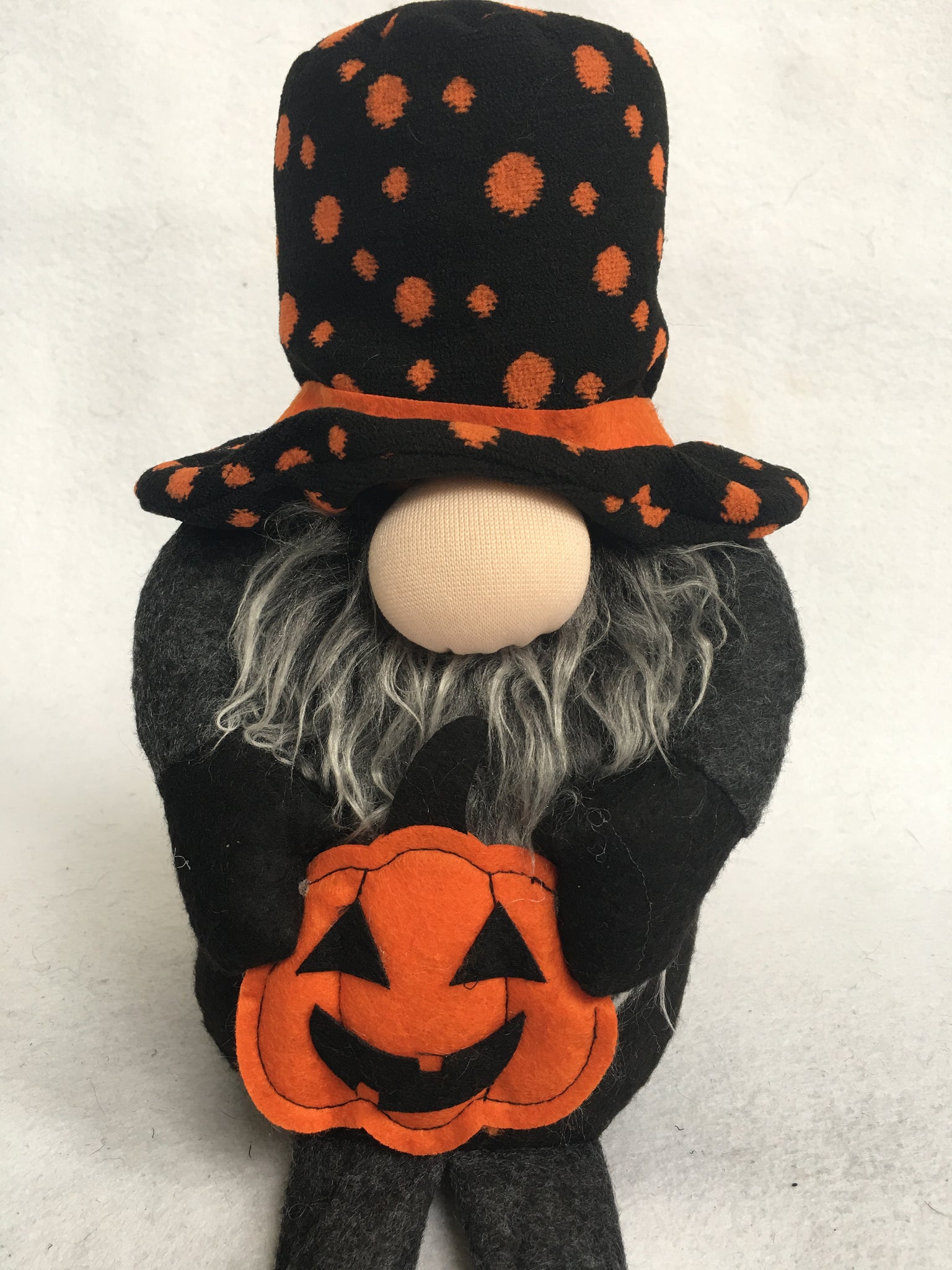 Halloween Gnome with Orange Polka Dot Hat and Boots Holding Pumpkin ...